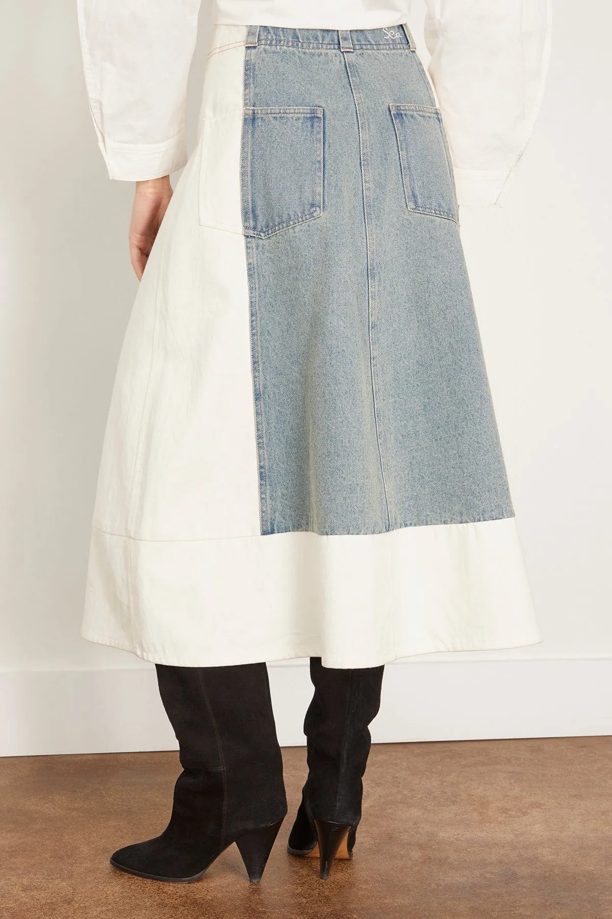 Liam Pieced Denim Skirt in Blue