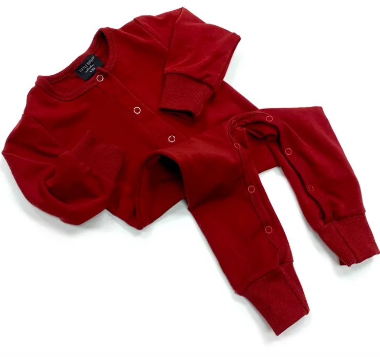 Little Bipsy - Long Sleeve Classic Snap Romper in Maroon