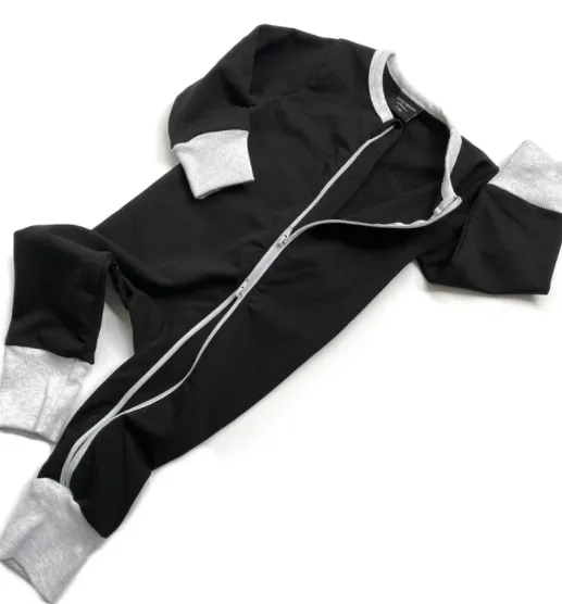 Little Bipsy - Two-Way Zip Romper in Black   Grey (Size 9-12mo)