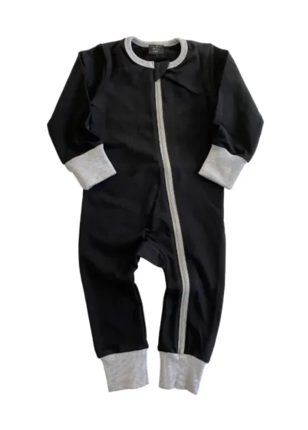 Little Bipsy - Two-Way Zip Romper in Black   Grey (Size 9-12mo)