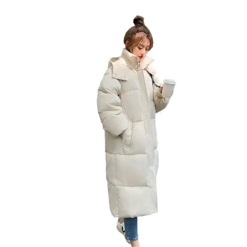 Long Sleeve Hooded Loose Plush Long Parka - Hooded Winter Zipper Coat