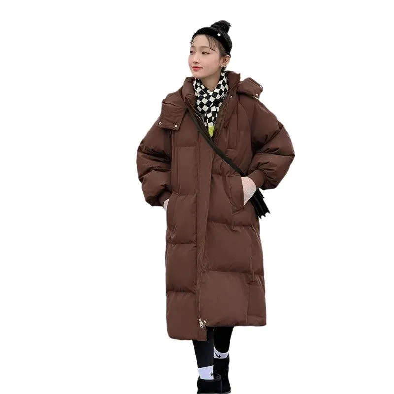 Long Sleeve Hooded Loose Plush Long Parka - Hooded Winter Zipper Coat