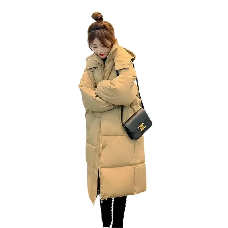 Long Sleeve Hooded Loose Plush Long Parka - Hooded Winter Zipper Coat