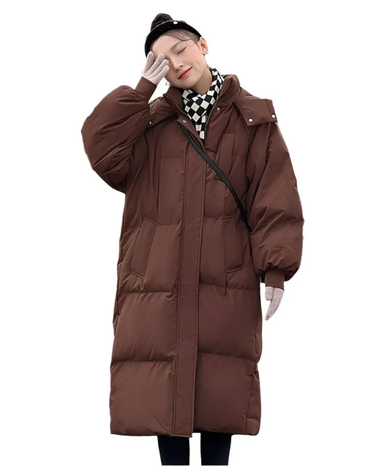 Long Sleeve Hooded Loose Plush Long Parka - Hooded Winter Zipper Coat