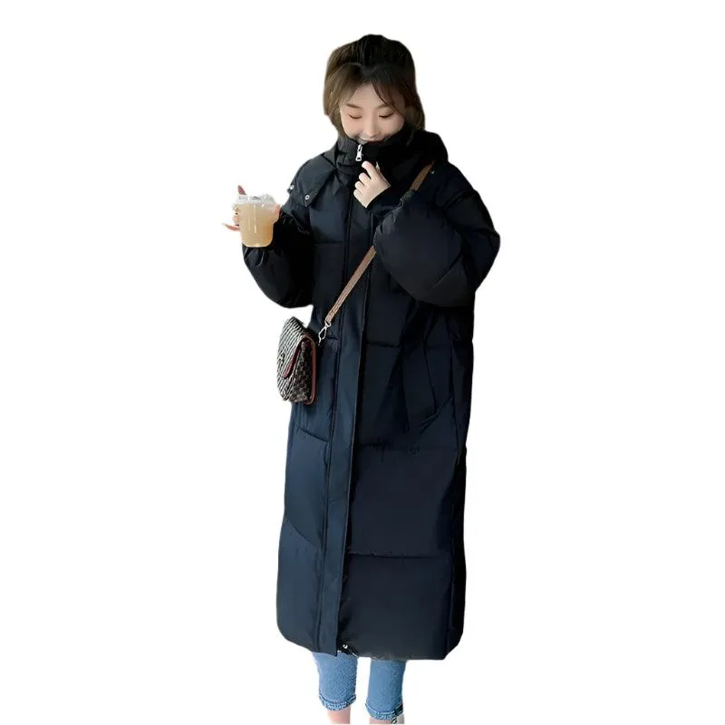 Long Sleeve Hooded Loose Plush Long Parka - Hooded Winter Zipper Coat
