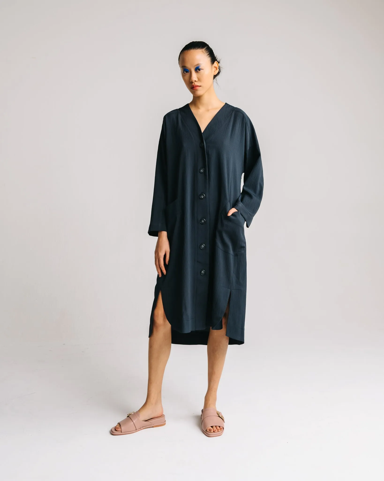 Long Sleeve Midi Dress (Navy Blue)