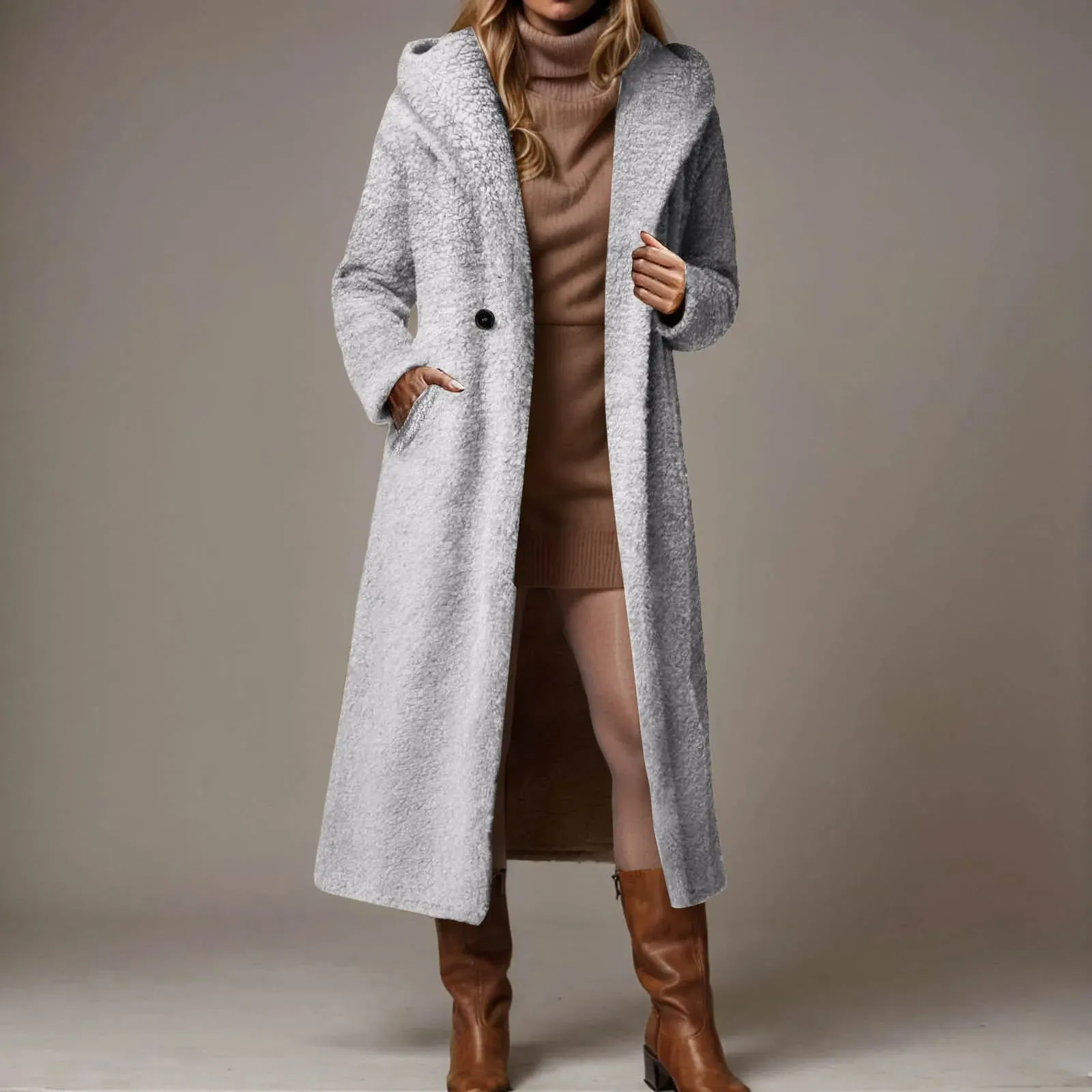 LVSANW Women'S Winter Warm Fleece Jacket Hoodies Faux Buttons Pocket Comfort Overcoats Ladies Fashion Outerwear Jacket куртка женская