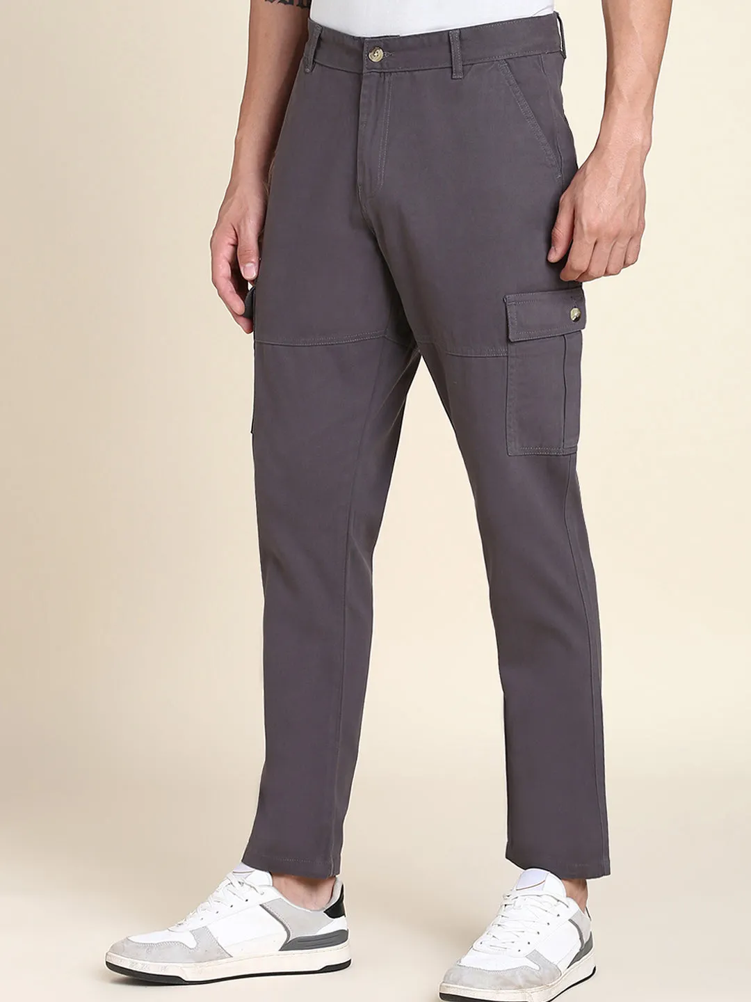 Men's 6 Pocket Dark Grey Solid Cargo