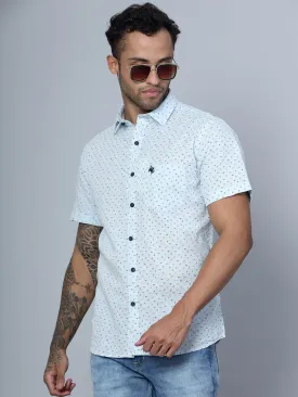 Men's Light Blue Casual Floral Ditsy Print Half Sleeve Shirt