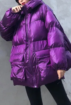 Metallic Loose Warm Bubble Puffer Hooded Jacket