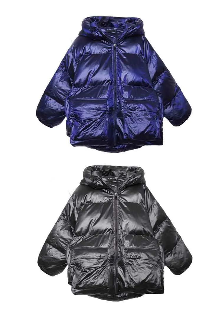 Metallic Loose Warm Bubble Puffer Hooded Jacket