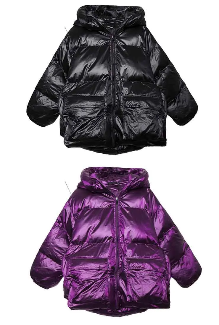 Metallic Loose Warm Bubble Puffer Hooded Jacket