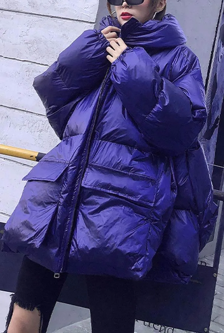 Metallic Loose Warm Bubble Puffer Hooded Jacket