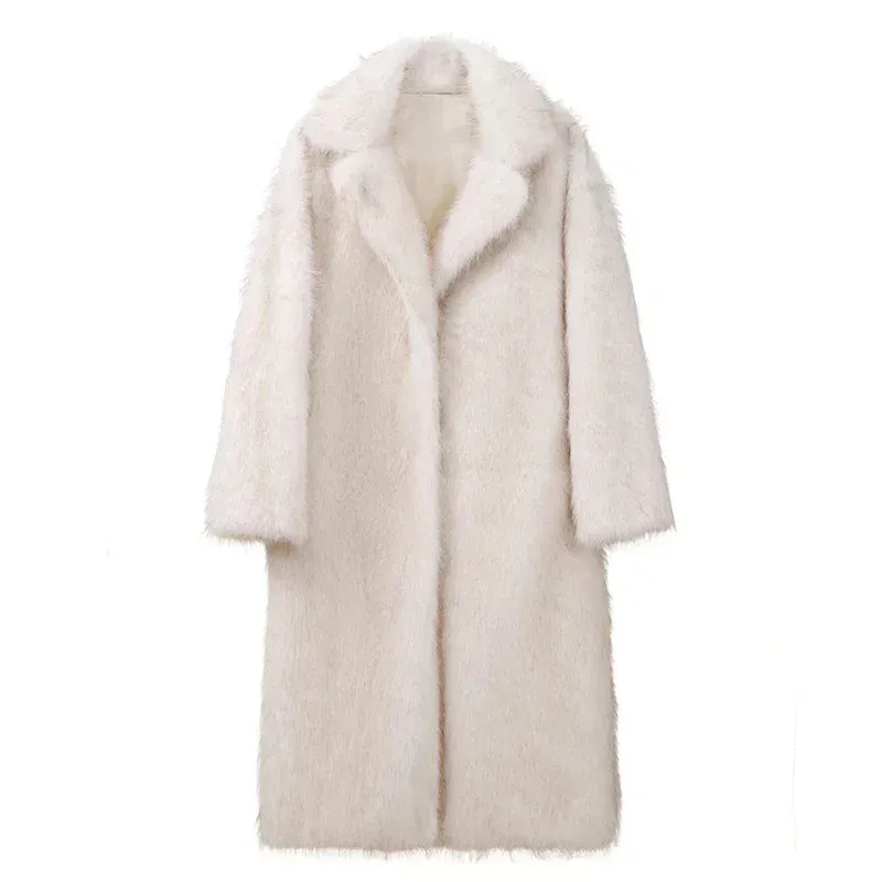 Premium Vintage Look Long Faux Fur Coat Women Gradient Maxi Overcoats 2024 Winter Cozy Iconic Fuzzy Outfits Parka Outwear