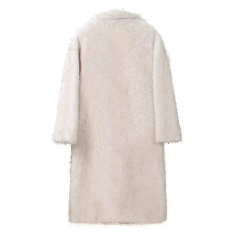 Premium Vintage Look Long Faux Fur Coat Women Gradient Maxi Overcoats 2024 Winter Cozy Iconic Fuzzy Outfits Parka Outwear