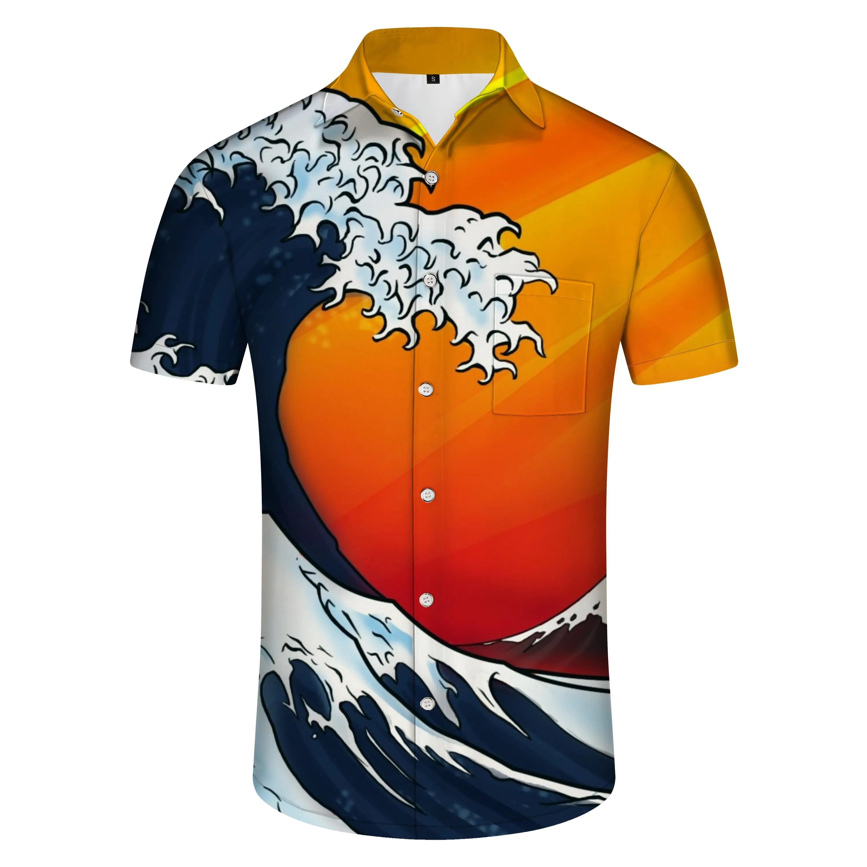 Retro style colorful wave 3D printing men's daily Hawaiian shirt casual fashion