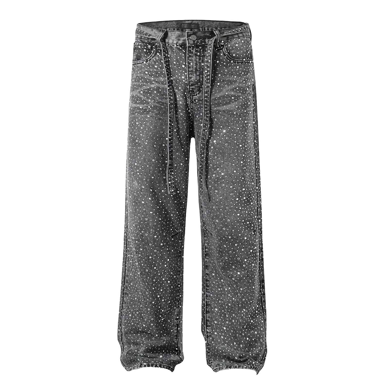 Rhinestone Embellished Gray Denim Jeans