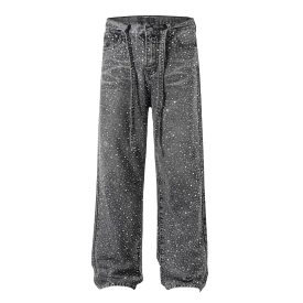 Rhinestone Embellished Gray Denim Jeans