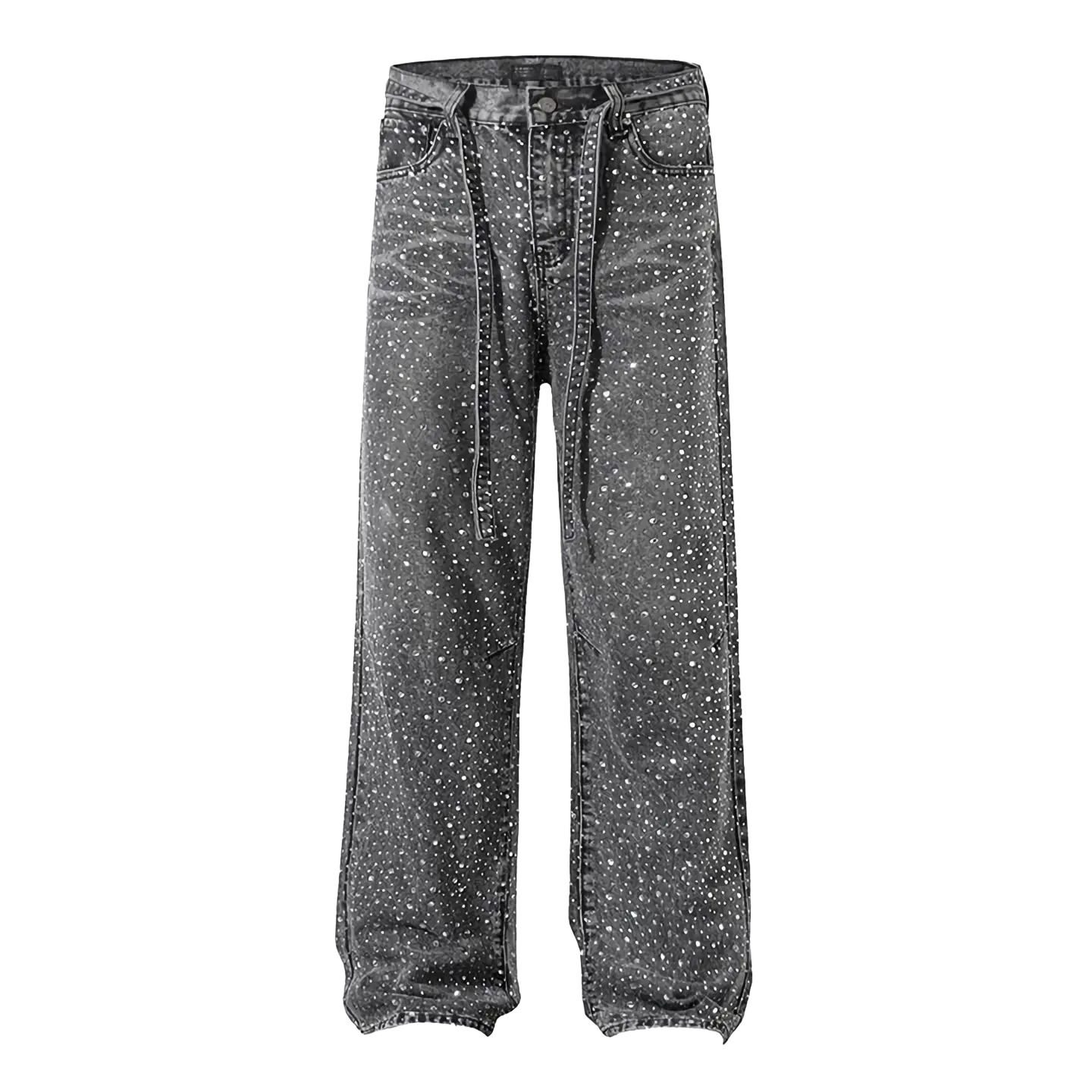 Rhinestone Embellished Gray Denim Jeans