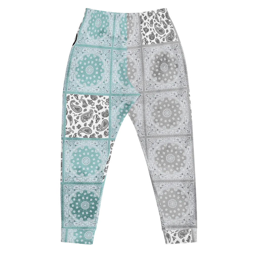 ROYAL ICONIC | Bandana Flag Patchwork Tie Dye Acid Wash Aether Pour Unisex Jogger Sweatpant HueMan Gang Half N' Half Grey Blue