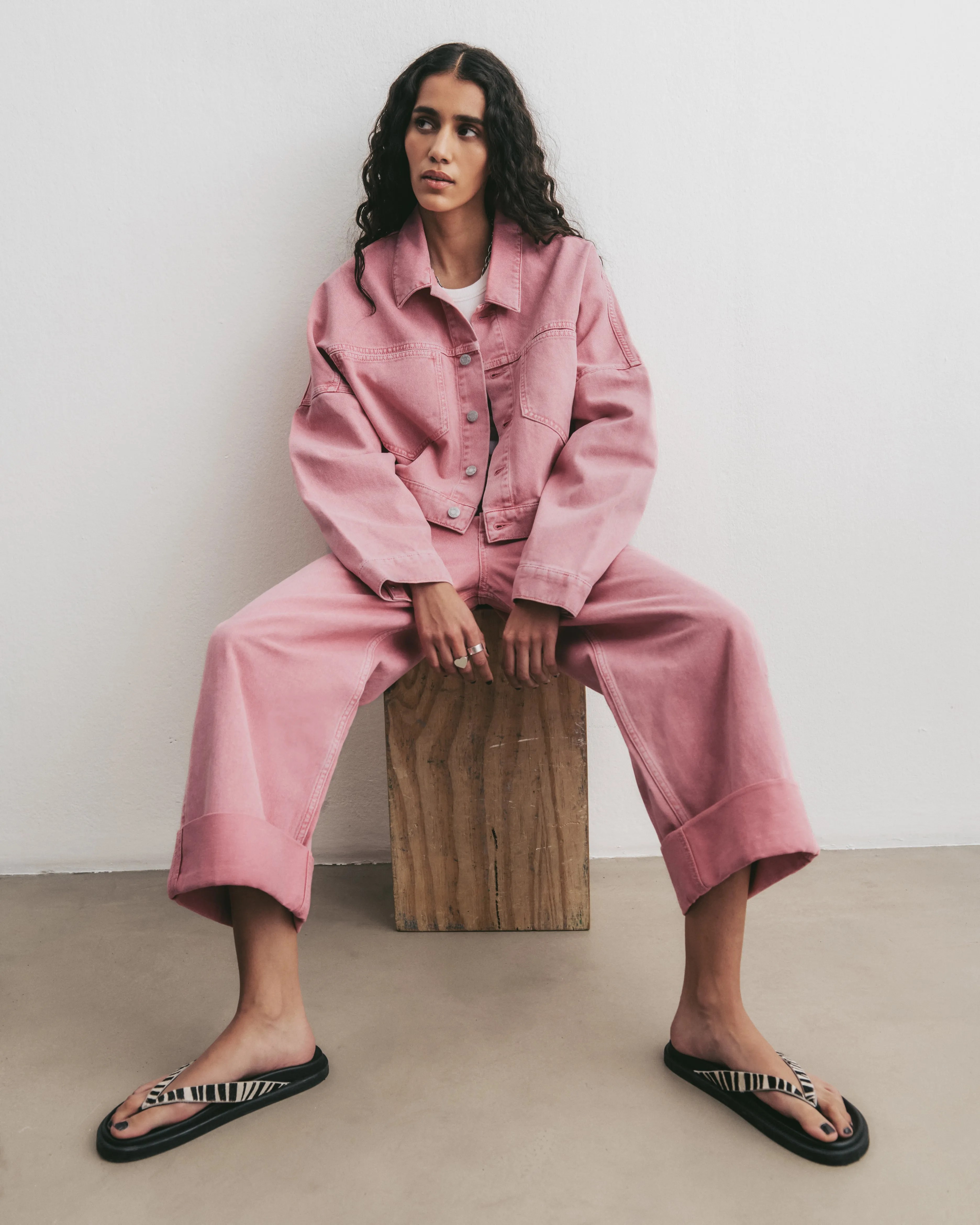 The Pink Cropped Denim Jacket