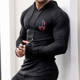 USA FLAG SPARTAN STRIPED GRAPHIC KNITTED HOODIE