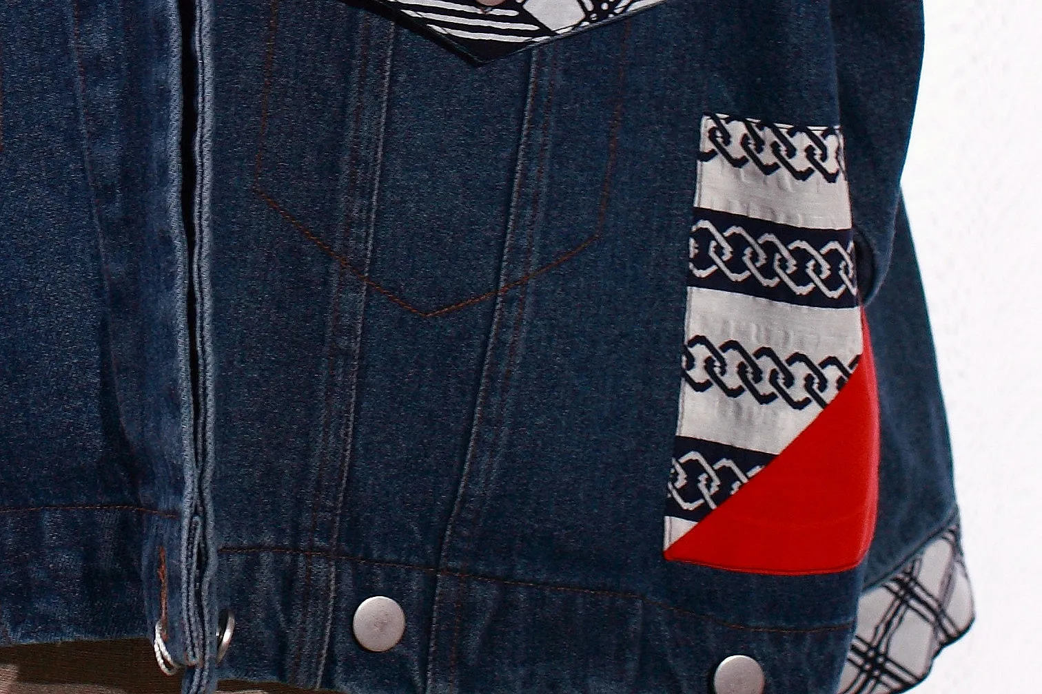 Versatile Handcrafted Patchwork Denim Jacket with Japanese Vintage Textile Accents