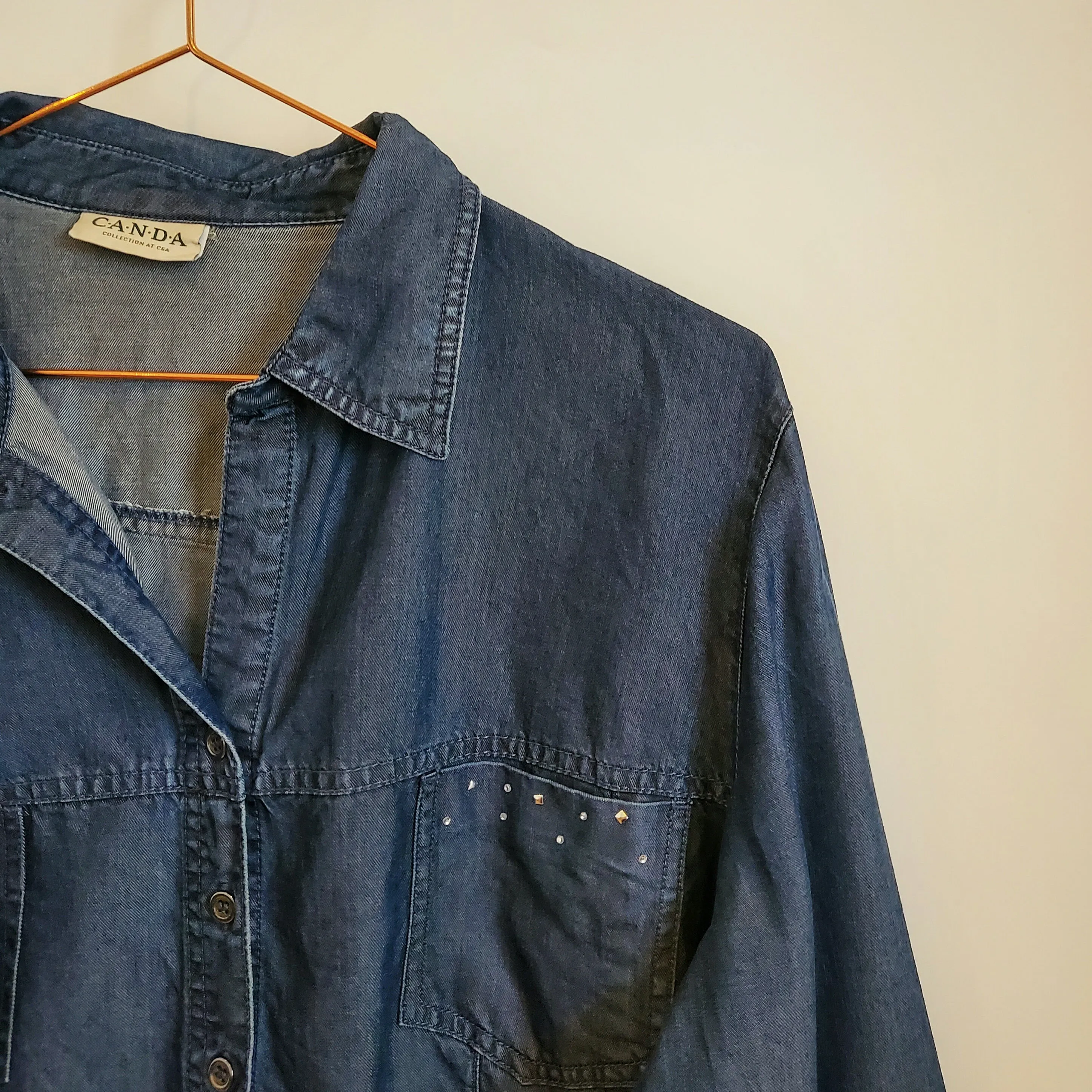 Vintage 90's Bejewelled Denim Shirt  | Size 14