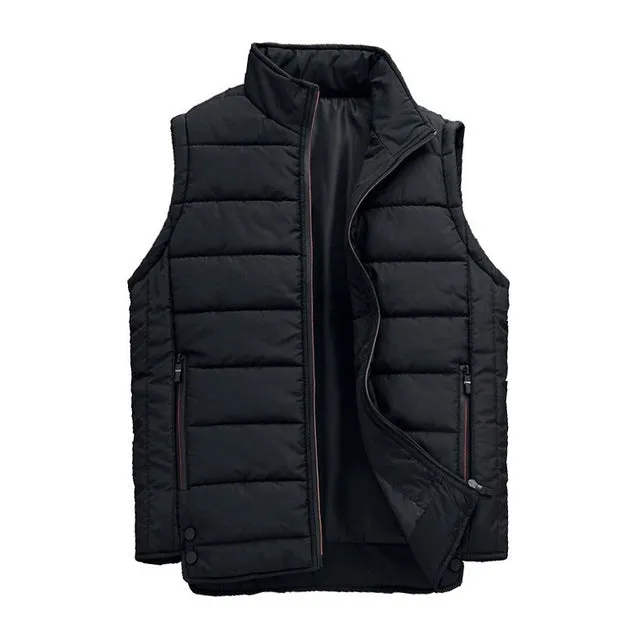 Warm Men's Jacket Vest Overcoats Sleeveless and Hat Detachable