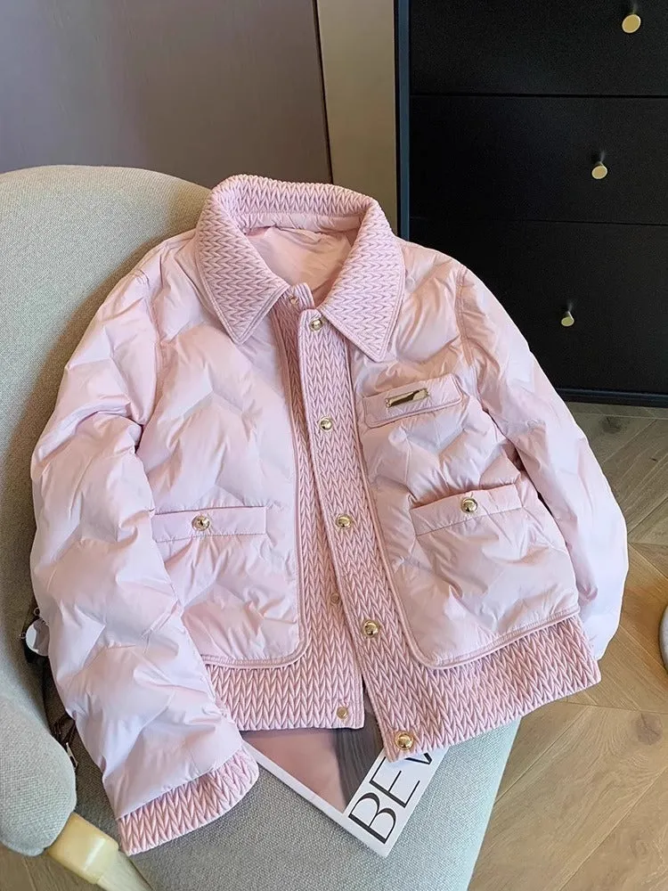 Wenkouban-y2k outfits Valentine's Day gift Women Cotton Padded Coats Autumn Winter Lightweight Fashion Turn-down Collar Quilted Jacket Outerwear Female Warm Overcoats