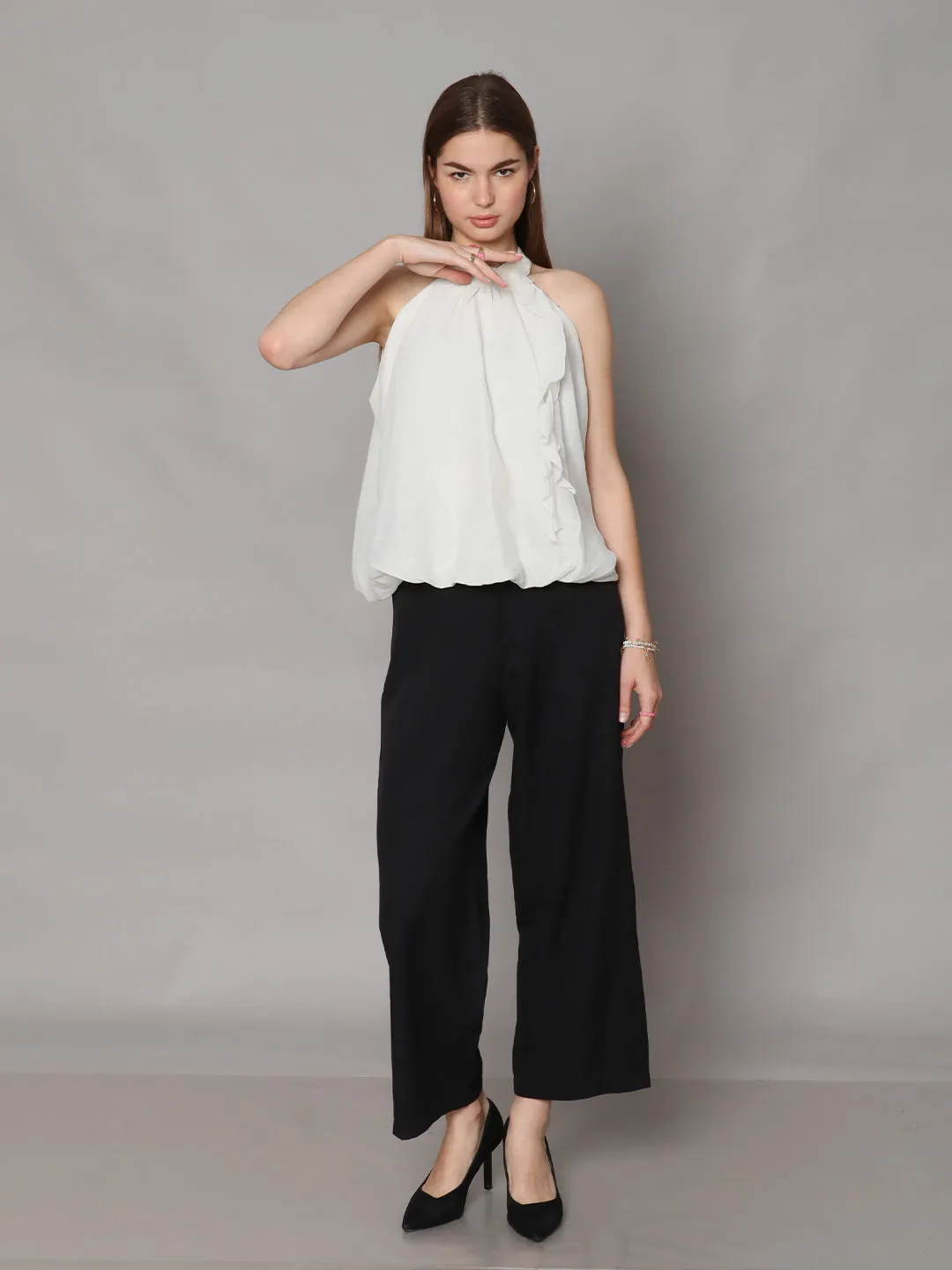 White Solid Relaxed Fit Top