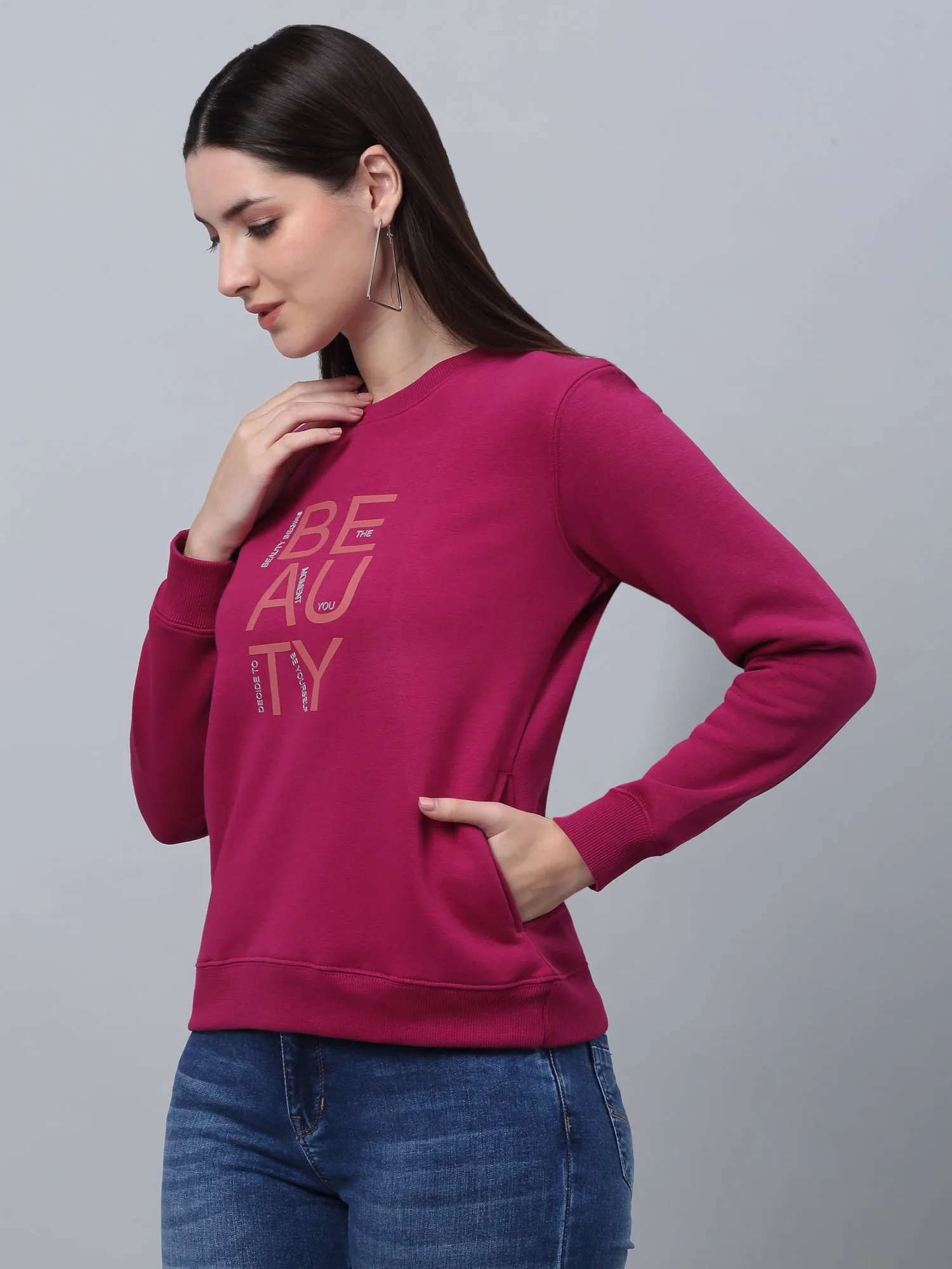 Women's Casual  Burgundy Regular Full Sleeve Pullover Sweatshirt