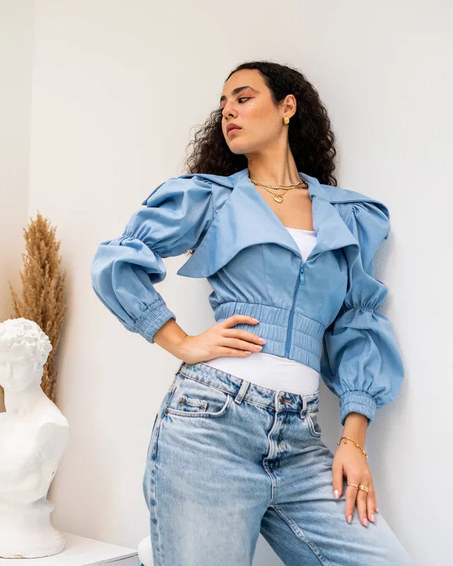 Women's Light Denim Collar Jacket - Stylish Egyptian-Made Denim Fabric Top for All Seasons