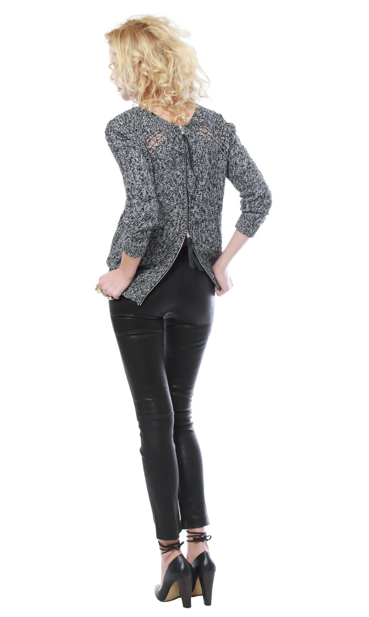 ZIPPER BACK MELANGE SWEATER